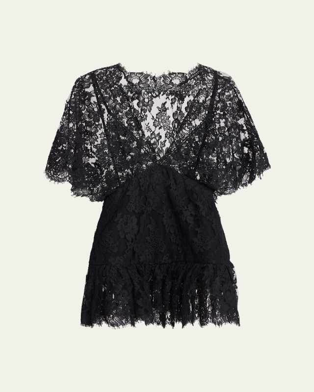 Lace Short-Sleeve Ruffle Top
